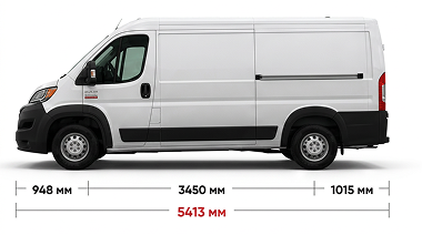 RAM ProMaster L2H2 Low Roof — вид сбоку с габаритами